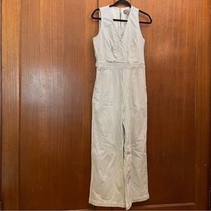 Flare Leg Pinstripe Denim Jumpsuit